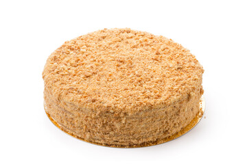 One caramel cake isolated on white background