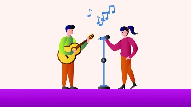 Young couple band practice before perform