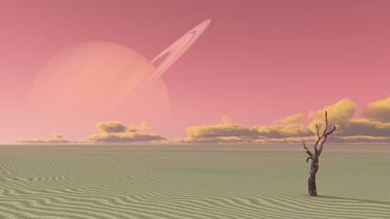 Desert terraformed moon of saturn or exosoalr planet. 3D rendering © rolffimages