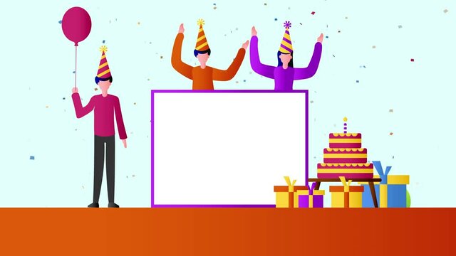 Young people with blank whiteboard in birthday party