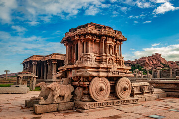 hampi stone chariot the antique stone art piece with amazing blue sky