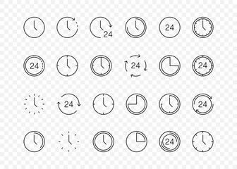 Time icons. Clock collection. Time and Clock vector collection. Big set of a round line icons. Time and clock, isolated on white background. Web icons in Thin linear simple design. Vector illustration