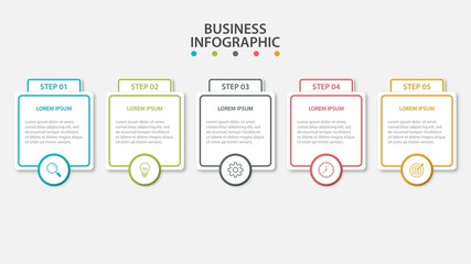 Business process infographic template. Thin line design with numbers 5 options or steps. Vector illustration graphic design