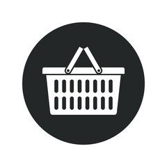 Shopping basket graphic icon. Food basket sign in the circle isolated on white background. Vector illustration