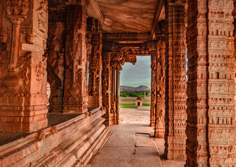 vithala temple hampi ruins interior antique stone art from unique angle