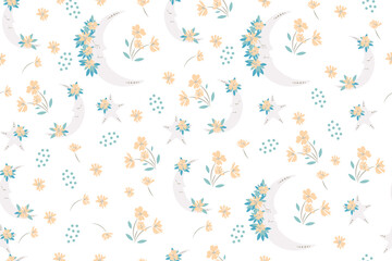 Moonflowers star pattern seamless vector