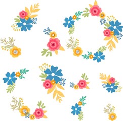 Print Set of Heart flowers frame, vector illustration