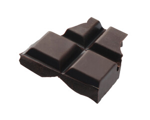 Piece of delicious dark chocolate isolated on white