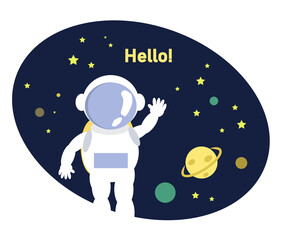 Astronaut on the background of blue space. Cartoon. Vector illustration.