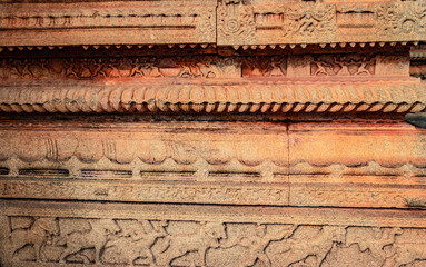 vithala temple hampi ruins interior antique stone art from unique angle