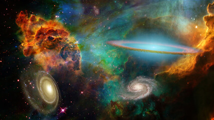 Naklejka na ściany i meble Deep Space. Elements of this image furnished by NASA. 3D rendering