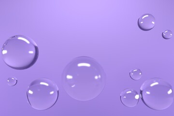 Purple abstract background with glass shining spheres. Backdrop design for product promotion. 3d rendering