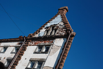 Flat vintage house top, extraordinary architecture, building close up