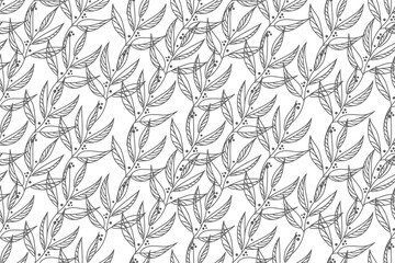 Vector elegant floral seamless pattern in natural farmhouse style with cute simple branches, flowers, leaves. Design for textiles, fabric, wallpaper, wrapping paper, homeware, home decor, web design.