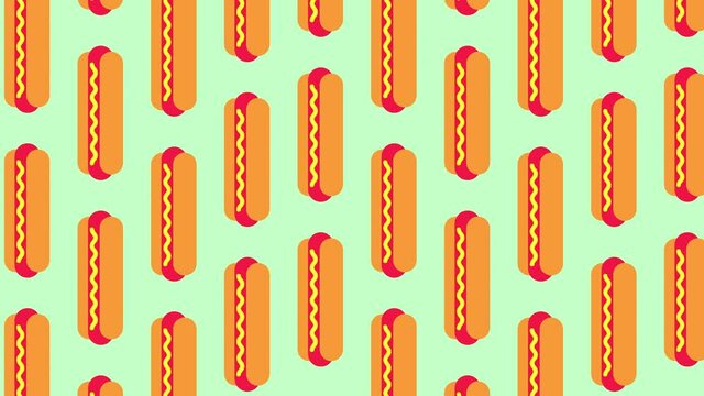 Hot dog animated pattern. Cartoon vector illustration of hot dog vector pattern for web.