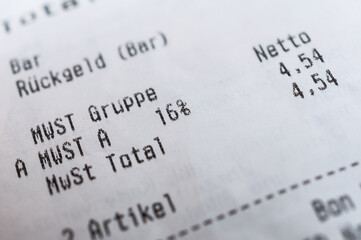 Kaufbeleg, Mehrwertsteuer 16% und Mehrwertsteuersenkung Coronakrise