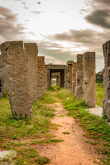 Fototapeta na wymiar hampi ruins antique stone art from unique angle