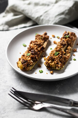 Grilled leek with walnuts and basil 
