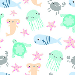 marine animals seamless pattern