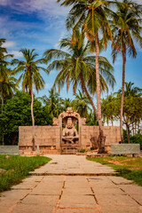 Fototapeta na wymiar narasimha lakshmi temple hampi antique stone art from unique angle