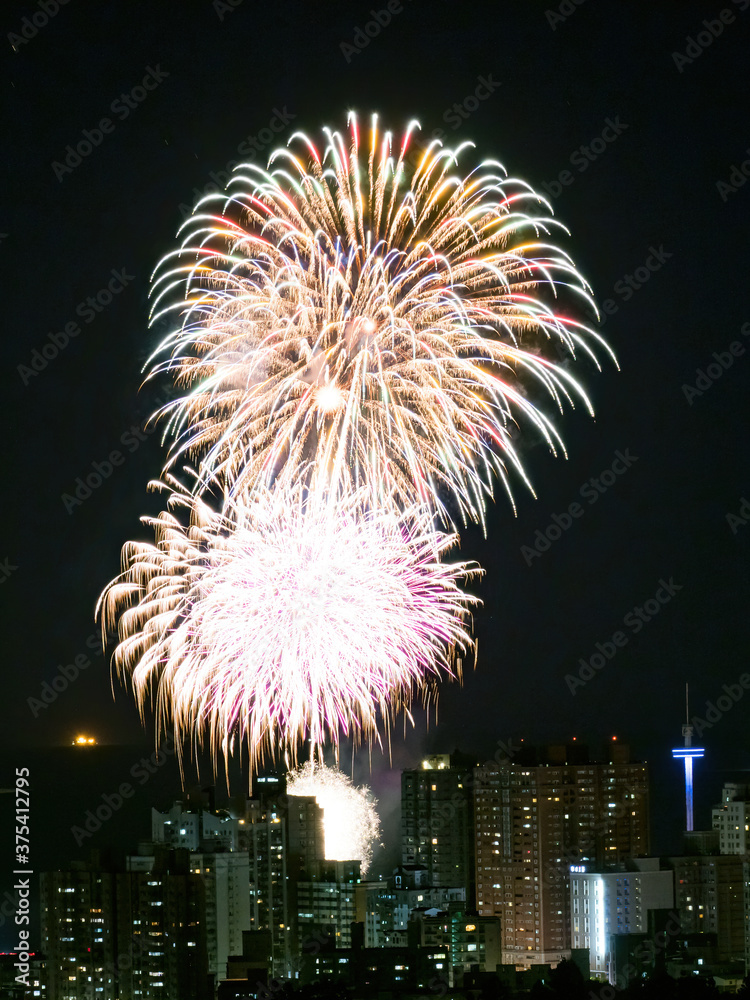 Wall mural Colorful fireworks in the night sky