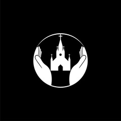 Hands in praying position icon isolated on dark background