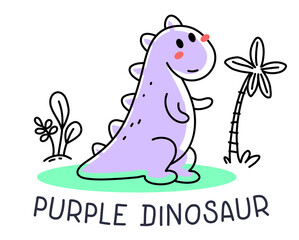 Vector illustration of happy color dinosaur character on white background.