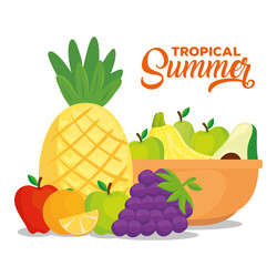 tropical summer banner with fresh and healthy fruits vector illustration design