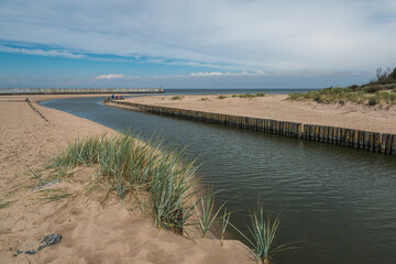 Jamienski Nurt water channel connecting the Baltic Sea with Lake Jamno near Mielno, Zachodniopomorskie, Poland