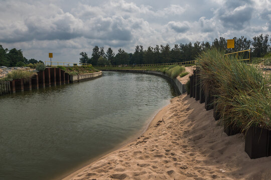 Jamienski Nurt water channel connecting the Baltic Sea with Lake Jamno near Mielno, Zachodniopomorskie, Poland
