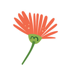 Little orange flower. Chrysanthemum, golden-daisy. Flat design. Autumn illustration, element. Vector. Isolated on white background.