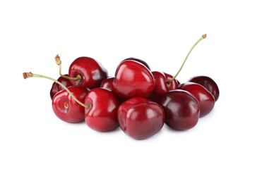 Tasty ripe red cherries isolated on white