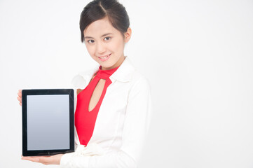 タブレットPCを持つキャンペーンガール