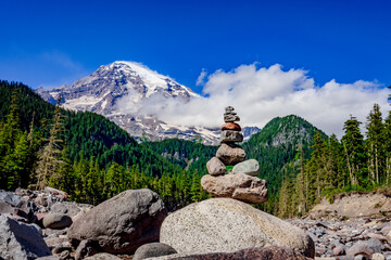 mount rainier and cairn