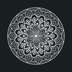 white luxury mandala in dark background, vintage luxury mandala, ornamental decoration vector illustration design