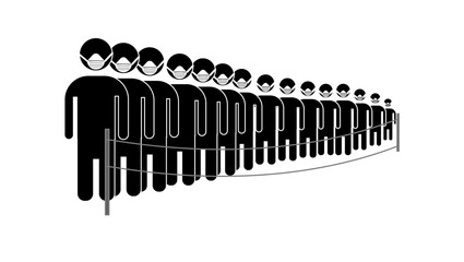Masked people in Queue Sign and Symbol for Design, Presentation.