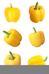 Set of fresh whole yellow bell peppers isolated on white