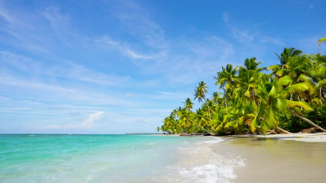 Natural tropical Sea Beach landscape. Crystal clear sea wave and white sand beach. Relax on clean sunny Sea Beach long loop video 4k.