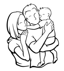 Family Hug, Line Art Illustration