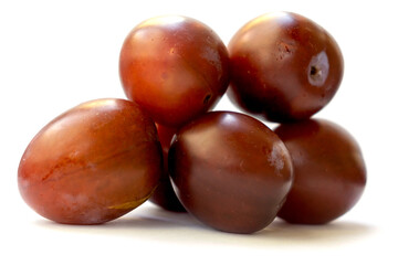 Delicious ripe plum dessert berry on white background raw food autumn harvest