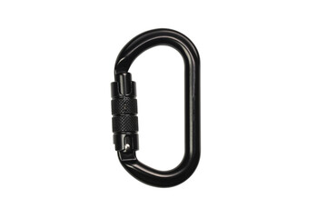 Black Carabiner isolated on white background with free copy space