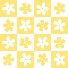 Yellow & White Flower Seamless Pattern with Caro Background