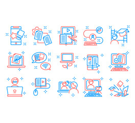Set of Education outline icons isolated on white background. E-learning distance education flat line icons. 
