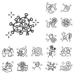 Fototapeta premium Outline icons about Coronavirus prevention and symptoms. Virology outline. Coronavirus Safety Related Vector Line Icons