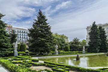 Fototapeta na wymiar Campo del Moro (Field of the Moor) - glorious Public park near Spanish Royal Palace (Palacio Real) in Madrid. Palacio Real - official residence of the King of Spain.