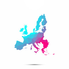European Union EU map triangle low poly geometric polygonal abstract style. Cyan pink gradient abstract tessellation modern design background low poly. Vector illustration