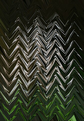 Abstract zigzag pattern with waves in green and white tones. Artistic image processing created by mushroom photo. Beautiful multicolor pattern for any design. Background image