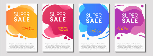 Dynamic modern fluid mobile for sale banner, sale banner template design, super sale special offer SET ,Vector Illustration