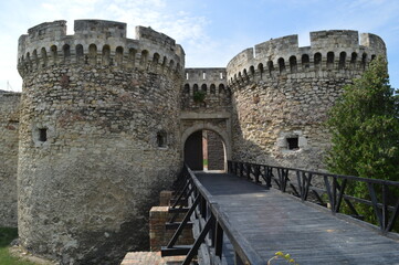 Beautiful gate towers with wooden bridge in Belgrade, Europe