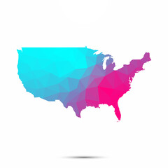 United States of America USA map triangle low poly geometric polygonal abstract style. Cyan pink gradient abstract tessellation modern design background low poly. Vector illustration